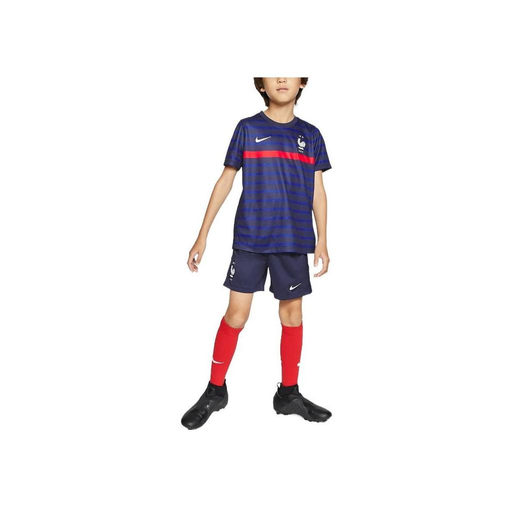 Nike Kids Logo Print Striped Crew Neck Short Sleeve T-Shirt And Shorts With Long Socks Sportswear Set Kids Sportswear Set CD1271-498