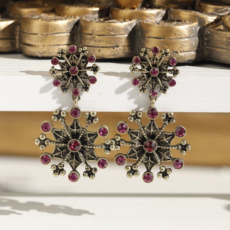 

Ретро серьги-капли с цветочным узором из стразов: Европейский и американский нишевый дизайн для женской повседневной одежды Standard античный бронзовый