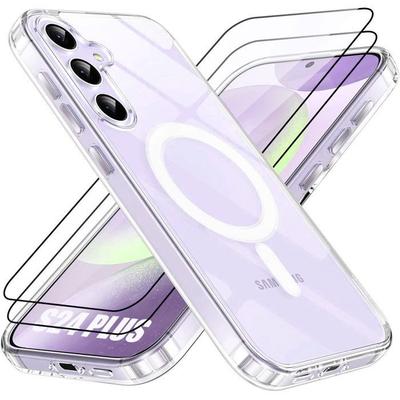 Skyddsskal - BOOLING - för Samsung Galaxy S24 Plus - med 2 härdat glas - Magnetisk cirkel - Transparent