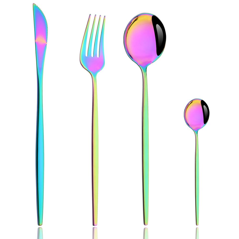 Drmfiy Pink Silver Stainless Steel Dinnerware Set Fork Knife Soup Ice Spoon Cutlery Set Western Flatware Kitchen Silverware Set