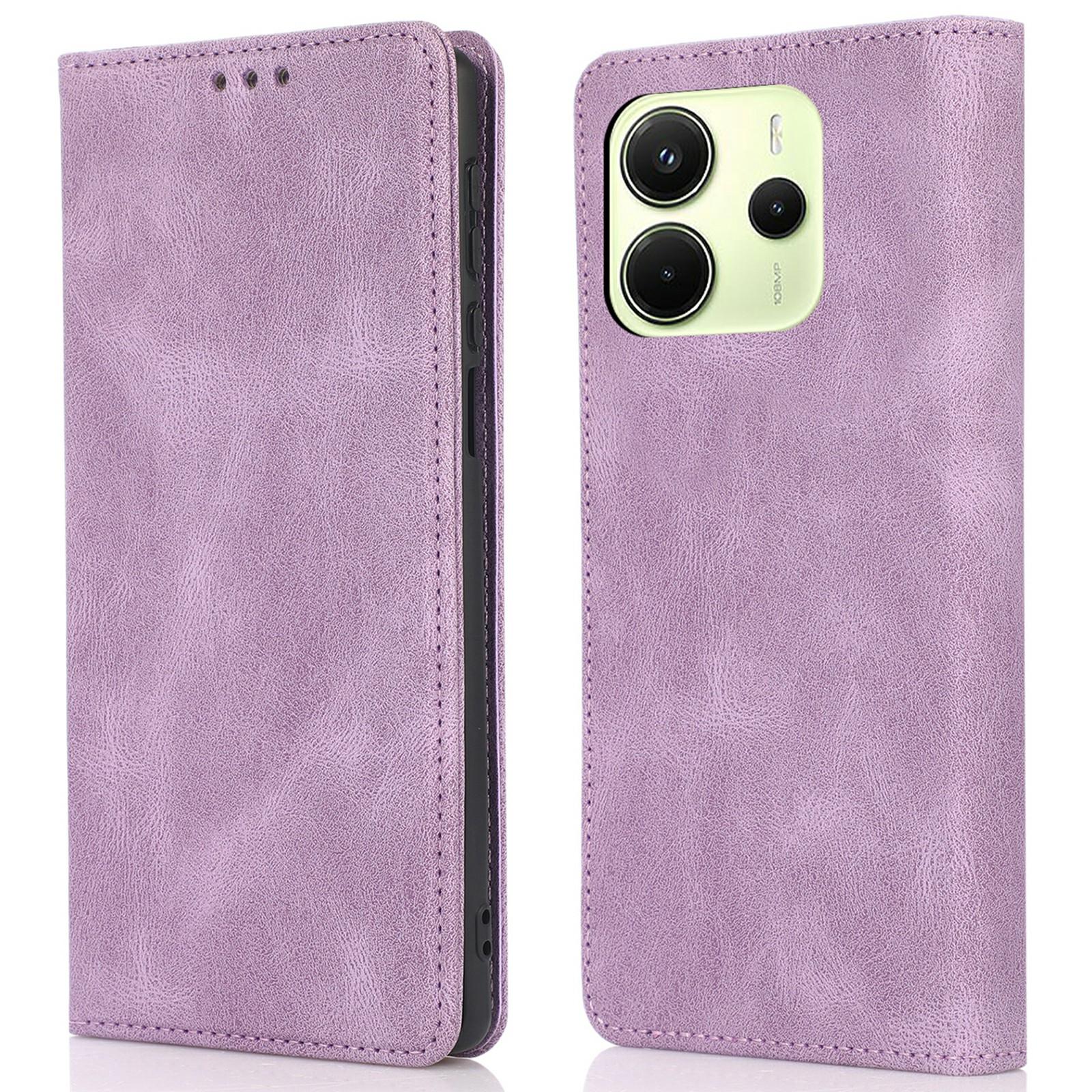 

For Xiaomi Redmi Note 14 4G (163.25mm) Case Wallet Magnetic Closing Leather Flip Phone Cover Purple