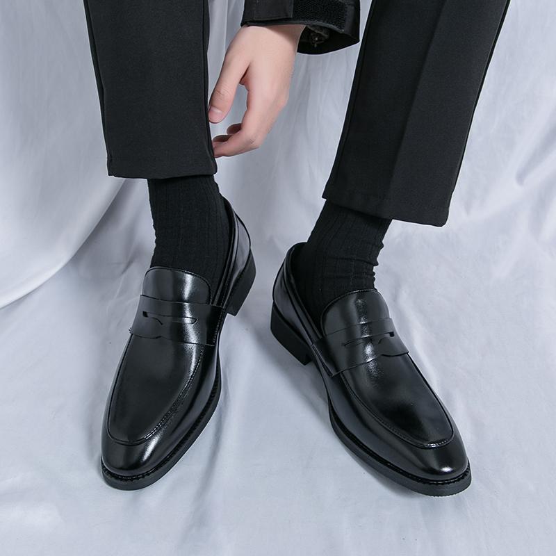 New Black Brown Penny  Loafers Men Pointed Patent Leather Casual Shoes Wedding Dress Homecoming Footwear Zapatos Hombre