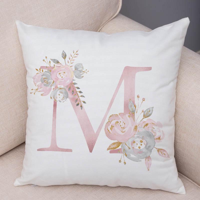 Английская розовая наволочка с цветочным принтом для дивана, дома, автомобиля, декора детской комнаты, цветочная наволочка с буквами от А до Я, плюшевая наволочка 45x45cm18x18Inch