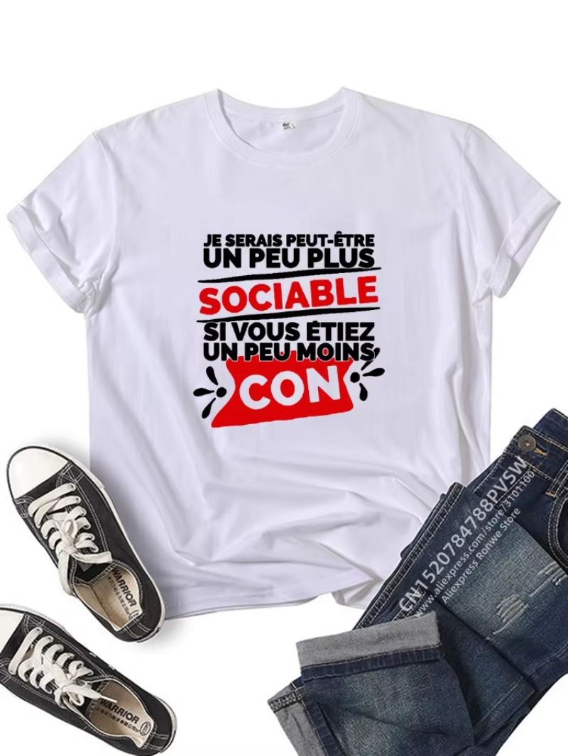 Cadeau Homme Je Serais Peut-être Un Peu Plus Sociable si Vous étiez Un Peu Moins Con Women T-Shirt - Men s Summer Cotton Grap... S