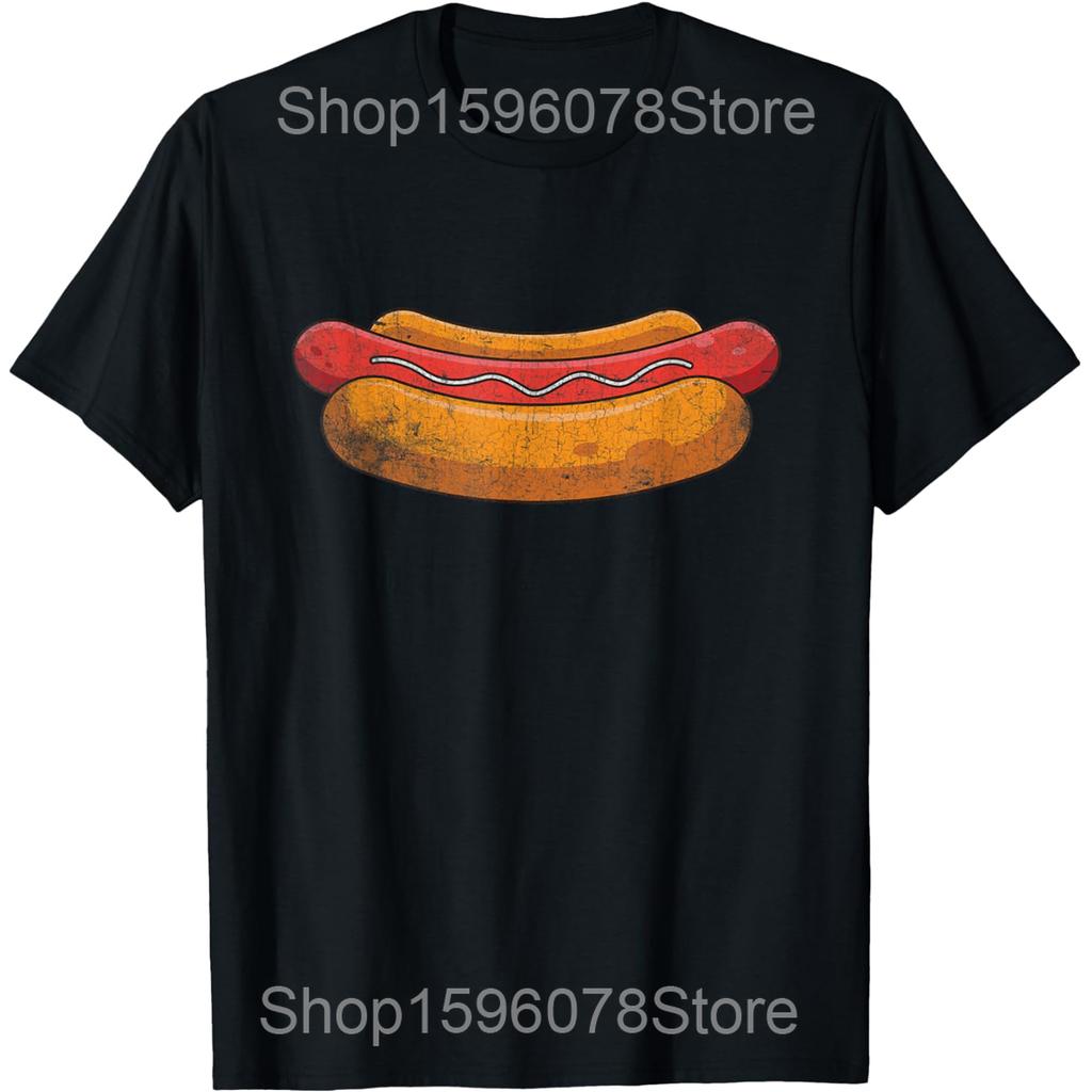 Funny Vintage Hot Dog Hotdog Stand T Shirts Men Women Pure Cotton Humor Streetwear Tee Shirt Short Sleeve Unisex Loose Clothing
