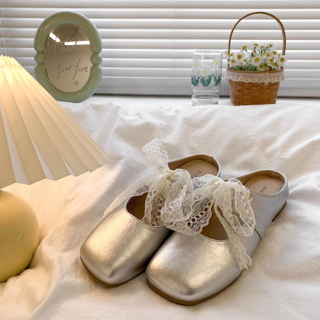 Flat-bottomed Bag Head and Half Slippers for Women's Outer Wear 2025 New Spring and Summer One-pedal Pregnant Women Mary Jane Evening Shoes Single Sh