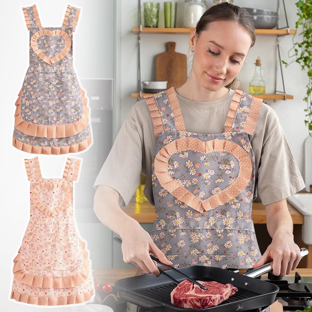 Home Aprons, Canvas Straps, Heart-shaped Floral Aprons