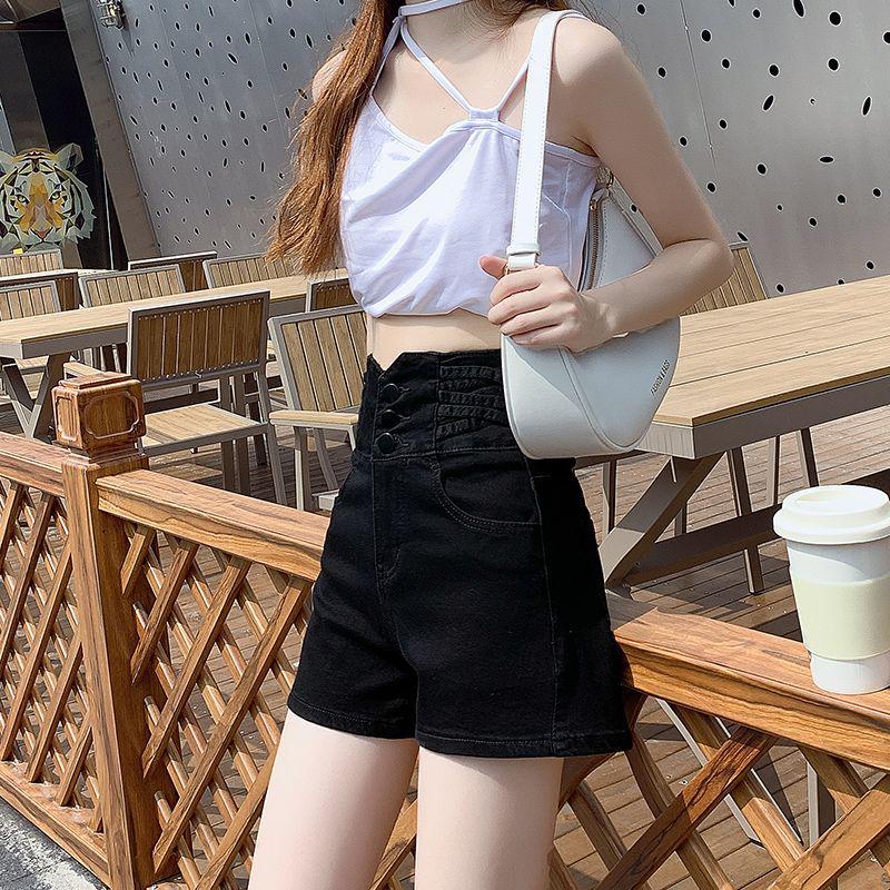 Women's Black High-Waist A-Line Denim Shorts - Spicy Girl Collection