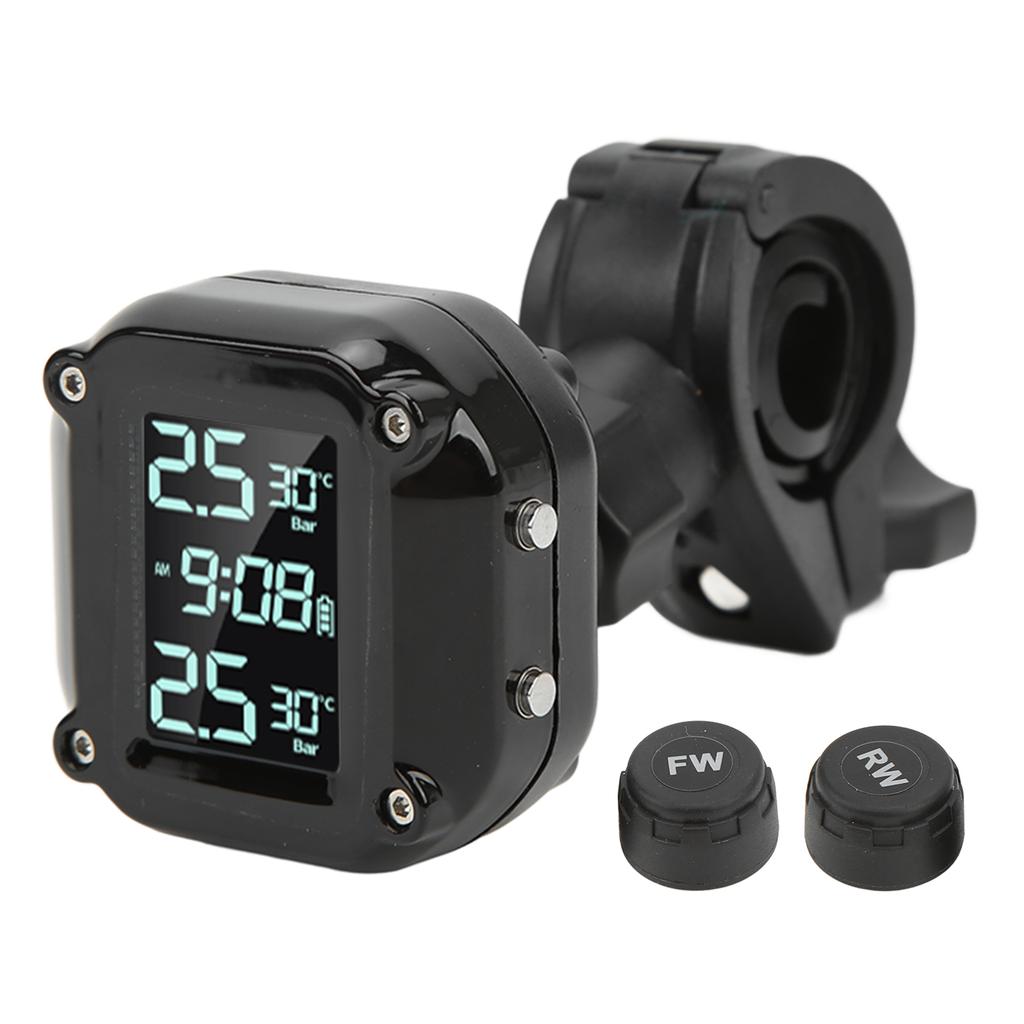 Motorcycle Tire Pressure Monitor System with 2 Sensor USB Charging LCD Screen IP67 Waterproof TPMS for Safety Driving