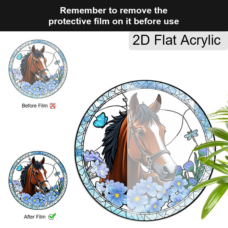 Acrylic Horse with Blue Flowers and Butterfly Suncatcher, Stained Glass Effect Window Hanging Ornament for Horse & Nature Lover Gifts