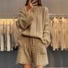 Tooxika Women's Autumn And Winter New Casual Round Neck Twisted Long-sleeved Sweater High Waist Knitted Shorts Two-piece Suit For Women