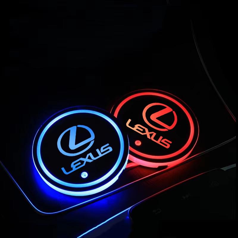 For Lexus ISASfor Lexus Emblem ES300 IS300 IS350 ES250 ES350 IS250 CT200H GS350 NX200 LED Car Cup Holder Illuminated Water Coaster Accessories
