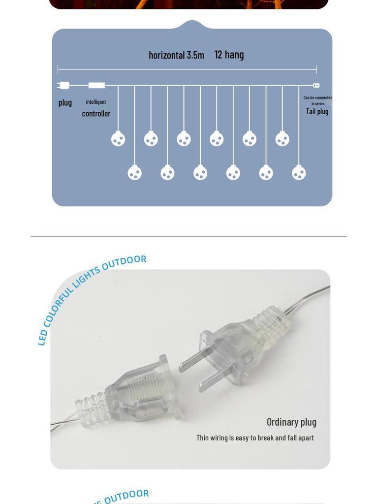Outdoor Solar Starry Ice Ball Curtain Lights for B&B, Gazebos, Courtyards, and Balconies