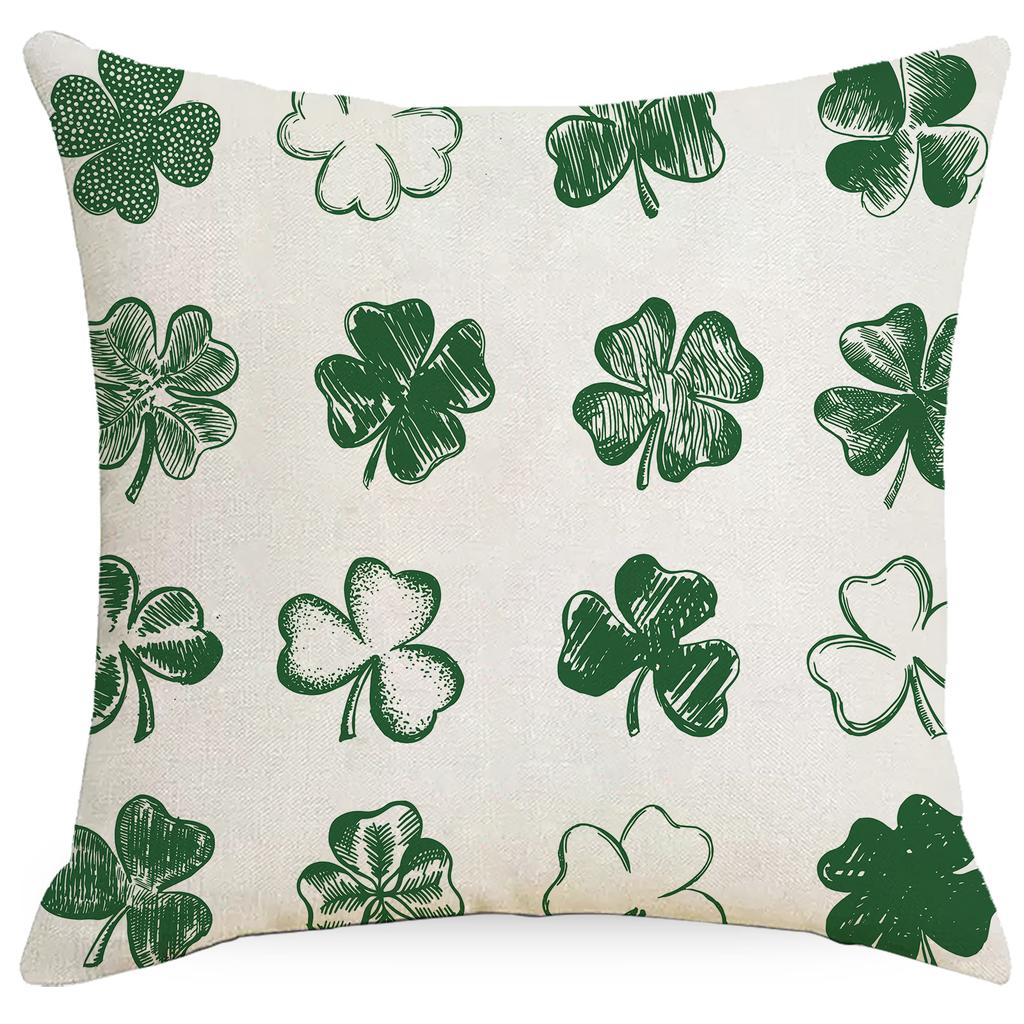 San Pa Poszewka Zielona Koniczyna Len Drukowany Sofa Dekoracyjna Poszewka na Poduszkę