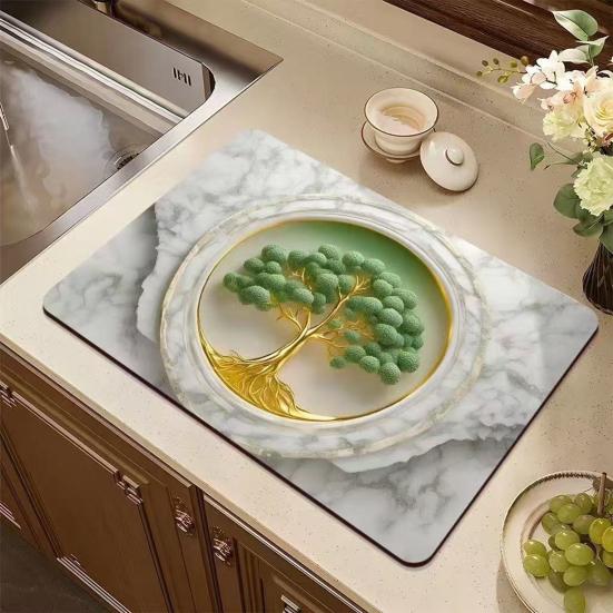 Floral Dish Drying Mat Absorbent Kitchen Drying Mat Reusable Washable Dish Drying Pad Non-slip