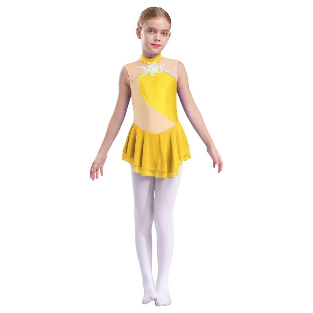 Rhinestone Sequins Figure Ice Skating Dress for Girls Kids Ballet Dance Dress Child Gymnastics Lyrical Dance Dress Costumes