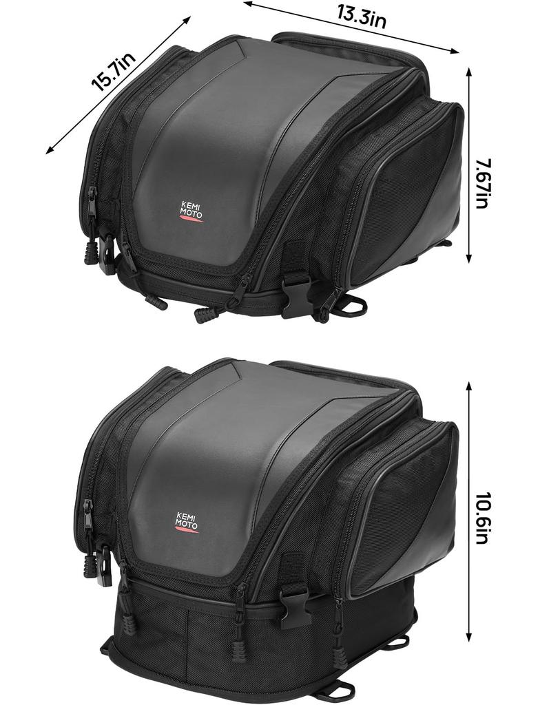 Kemimoto Motorcycle Seat Waterproof and with Rain Rear with Luggage Camping Seat Universal Motorcycle Compatible with Most Ninja Black Bag,