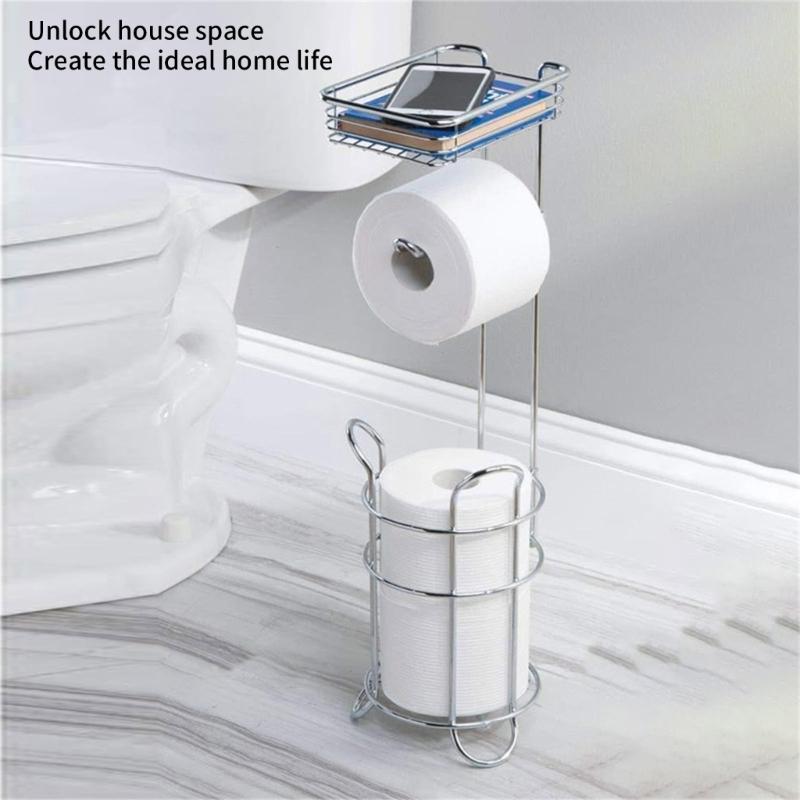 Elegant Iron Standing Tissue Dispenser Large Capacity Modern Floor Mounted Toilet Paper Stand for Homes Office Or Travel