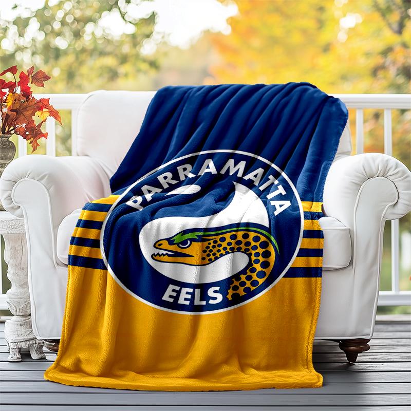 Parramatta Eels Flag Flannel Blanket Soft All-Season Throw, Design for Camping, Car Travel, Hiking Sofa, Bed, Office Perfect Gift for Parties