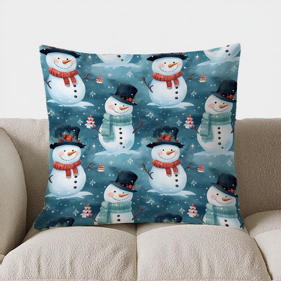 Home Decor Christmas Snowmen And Trees Pattern Pillow Pattern Cushion Cover Suitable For Sofa Bedroom Car Pillow Cover