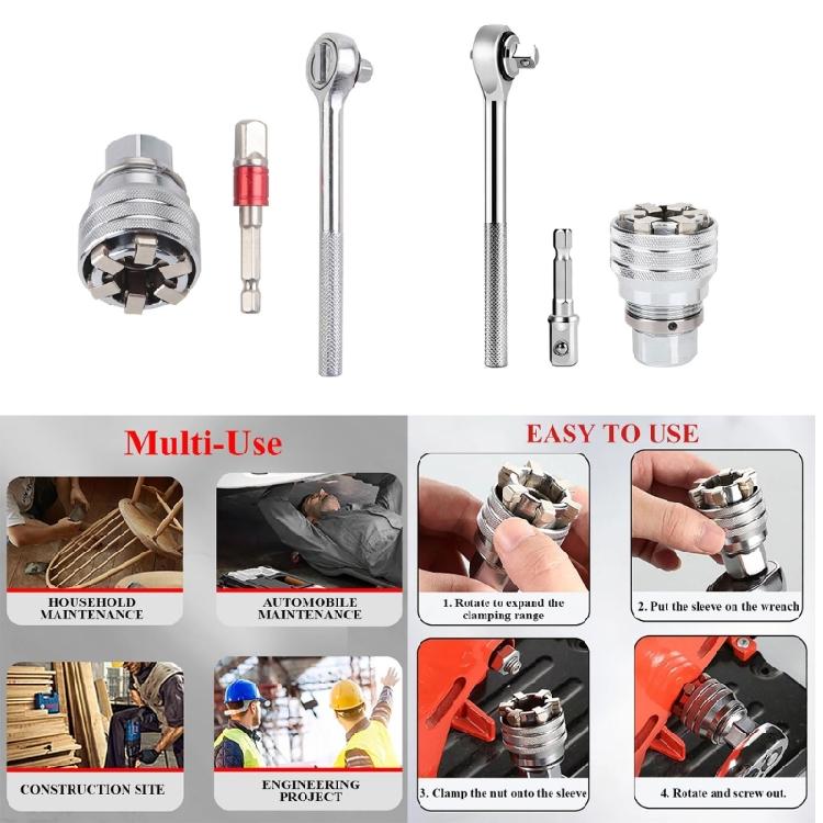 Universal Socket Set 10‑19mm Socket for Unscrew Bolt Multifunction Universal Socket Tool Mechanical Workshop Tool