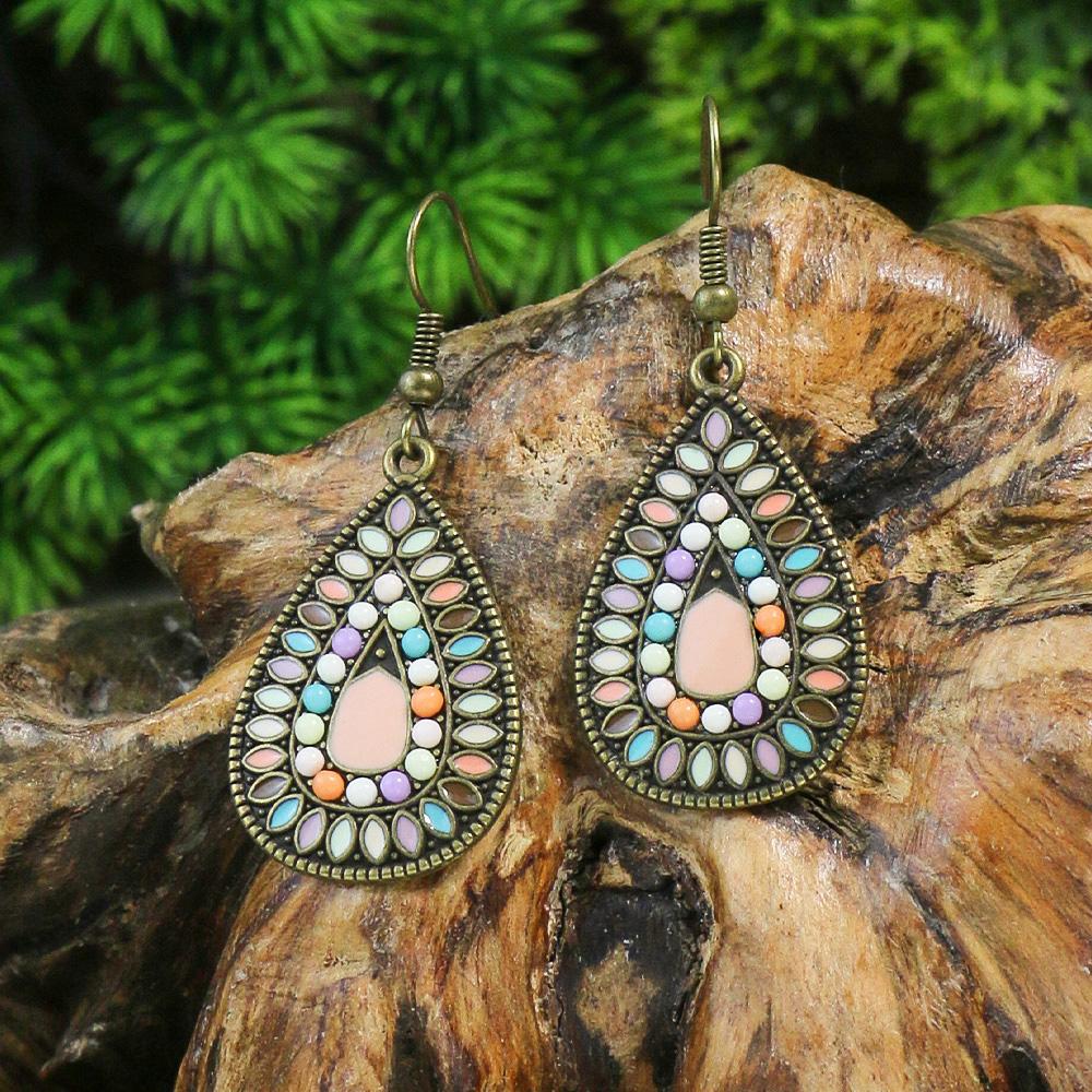 Nouvelles Boucles d'Oreilles Bohémiennes en Alliage Goutte Ronde Huile Multicolore Zircons Tournesol Ornement Distinctif Cadeaux Fête