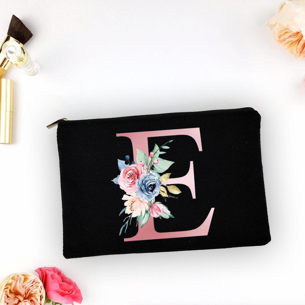 Pink Alphabet Flower A-Z Makeup Bag Make Up Pouch Women Shopping Travel Cosmetic Storage Lipstick Bags Large Capacity Organizer
