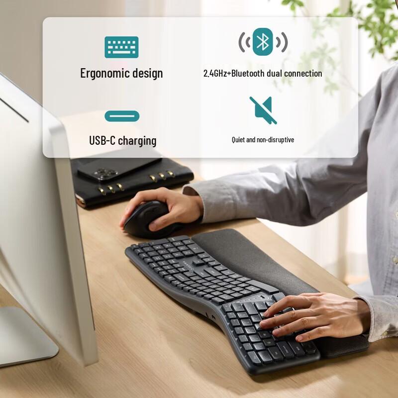 SANWA Ergonomic Wireless Keyboard with Silent Keys