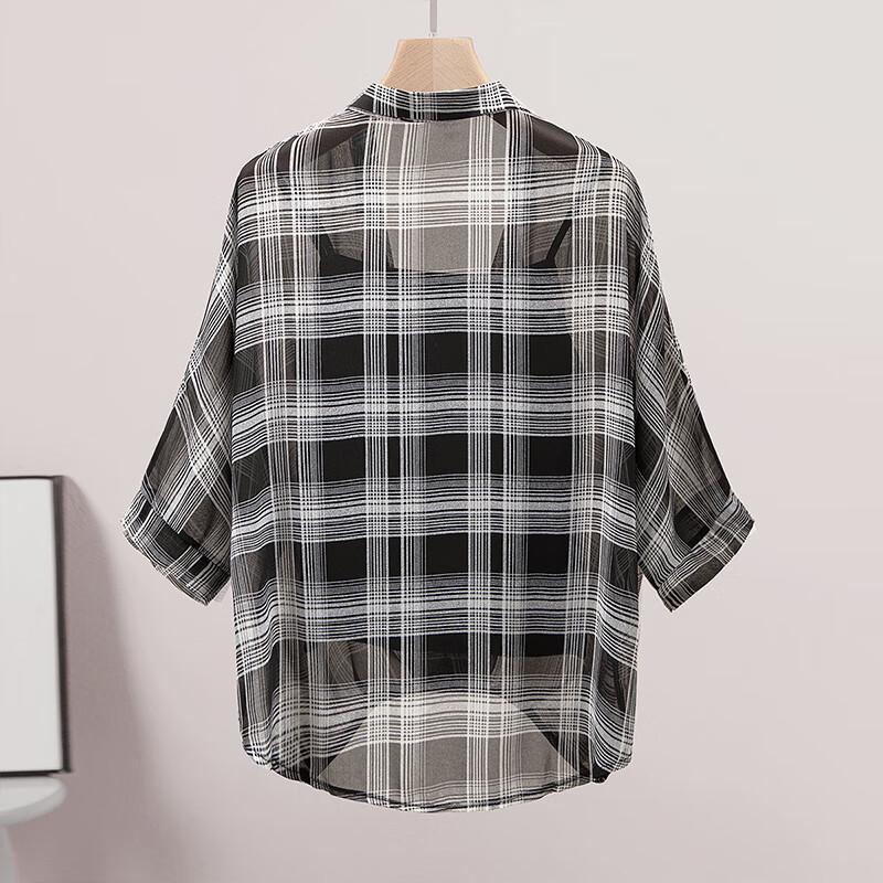 Women's Casual Plaid Short-Sleeve Lapel Shirt