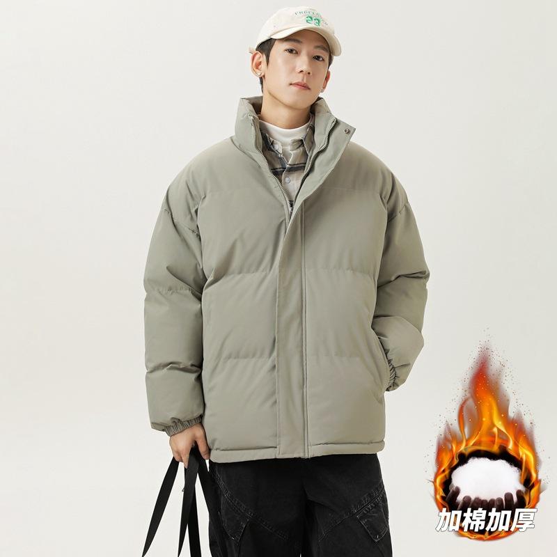 2025 Winter New Solid Color Cotton Coat, Thickened Stand-up Collar Basic Cotton Coat, Loose Couple Bag