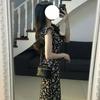 Summer 2024 Hepburn-Style Black Floral Slimming Long Dress for Women