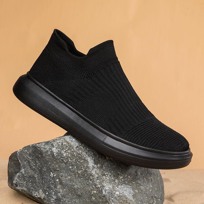 Men's Shoes Spring and Autumn 2025 New Mesh Breathable Thick-soled Sports Men's One-pedal Lightweight Soft-soled Black Socks Shoes