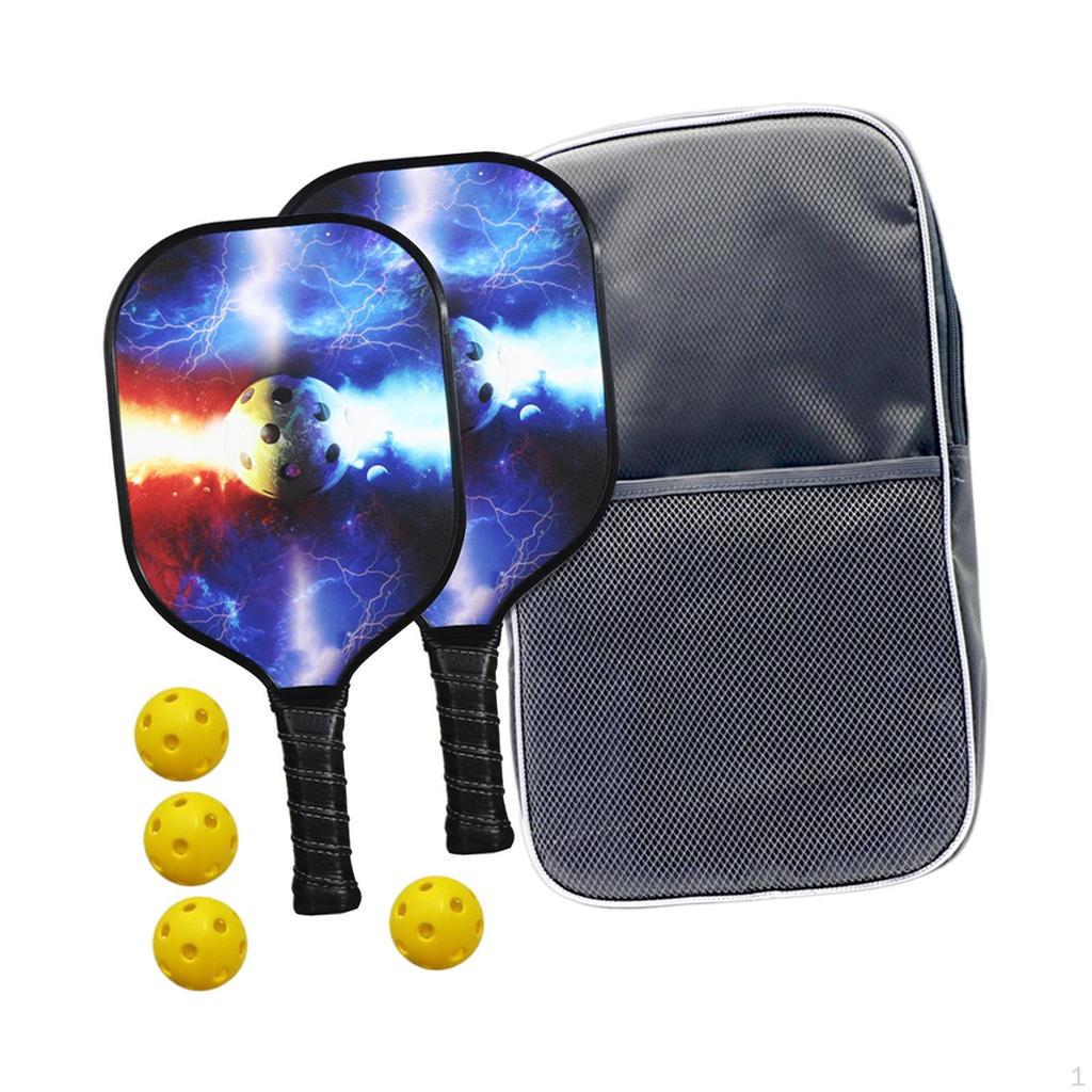 Set with 4 Pickleball Balls, 2 Paddles Comfort Grip And Portable Storage Bag for Adults