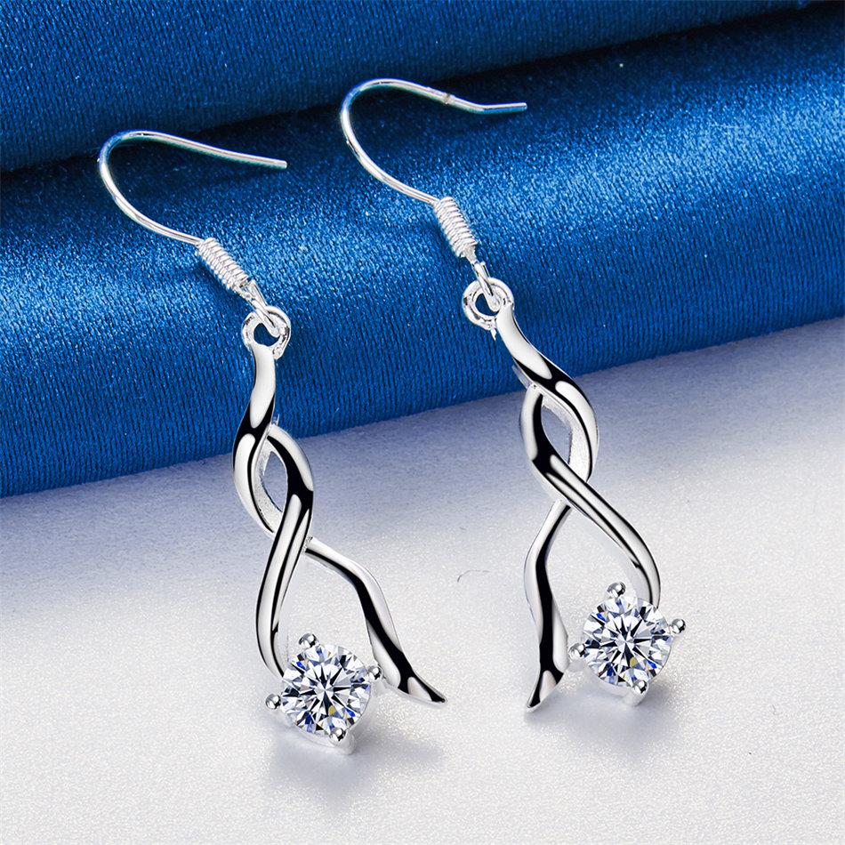 Exquisite 925 Sterling Silver Twisted and Wrapped Zirconia Earrings for Women - Fashionable Party Gifts and Wedding Accessories