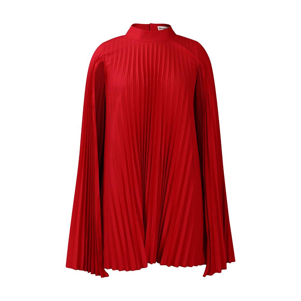 C8546 2023 Elegant Cape Pleated Plus Size Dress for Women