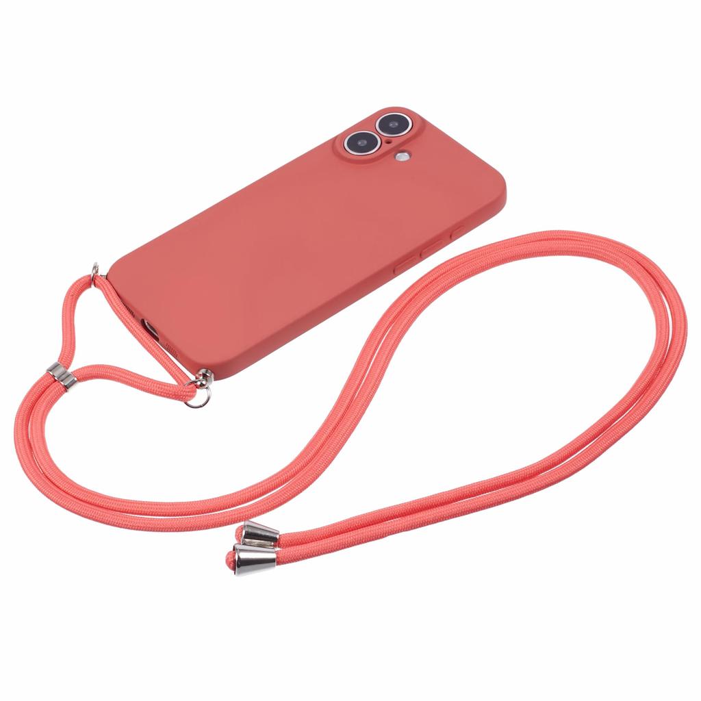 For iPhone 16 Case TPU Fiber Lining Scratch-Resistant Phone Cover with Necklace Cord Strap