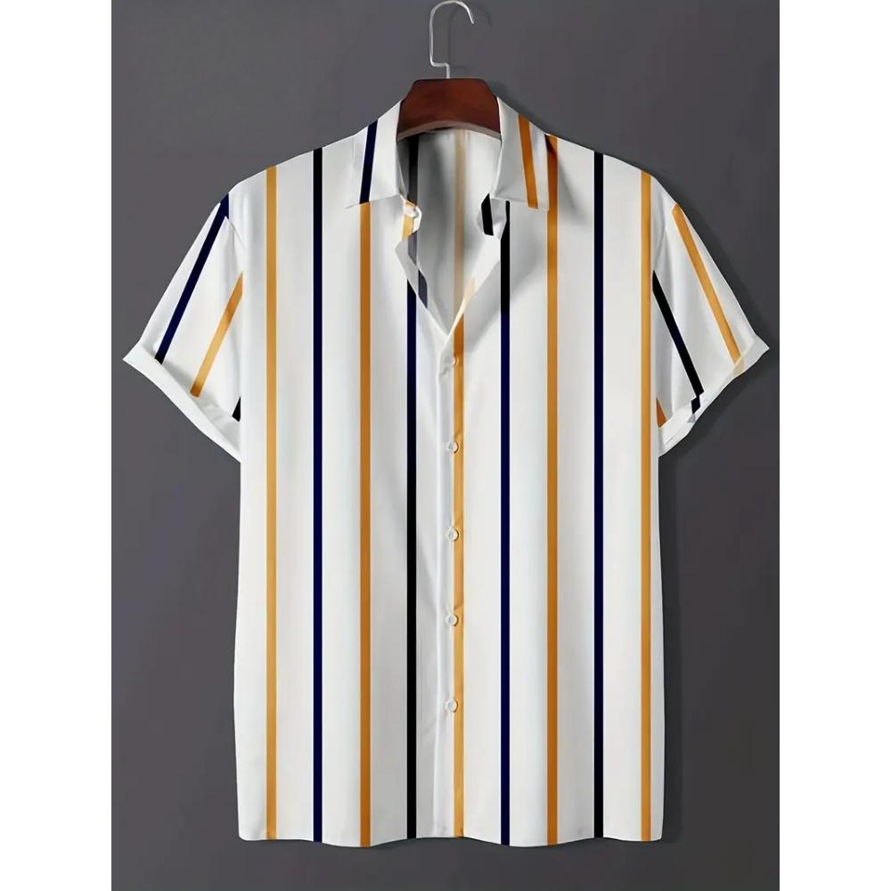 Men's Classic Striped Casual Shirt, Summer Loose Hawaiian Beach Top