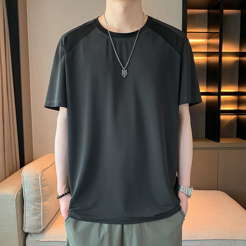 

Ice Silk T-shirt Men s Thin Loose Elastic Quick-drying Sports Short-sleeved Top 3XL темно-сірий