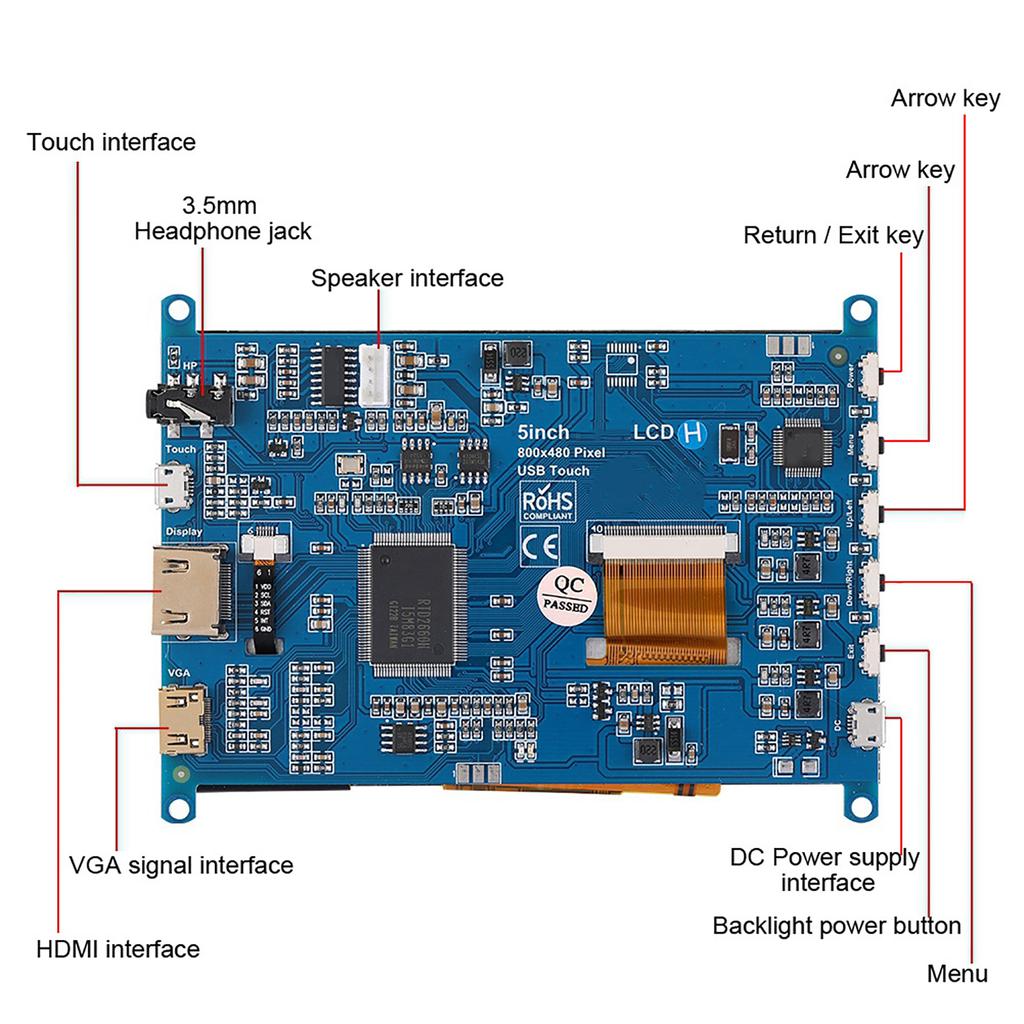 5 inch HDMI LCD(H) 800*480 Backlight Capacitive with o Output Touch Screen For Raspberry Pi