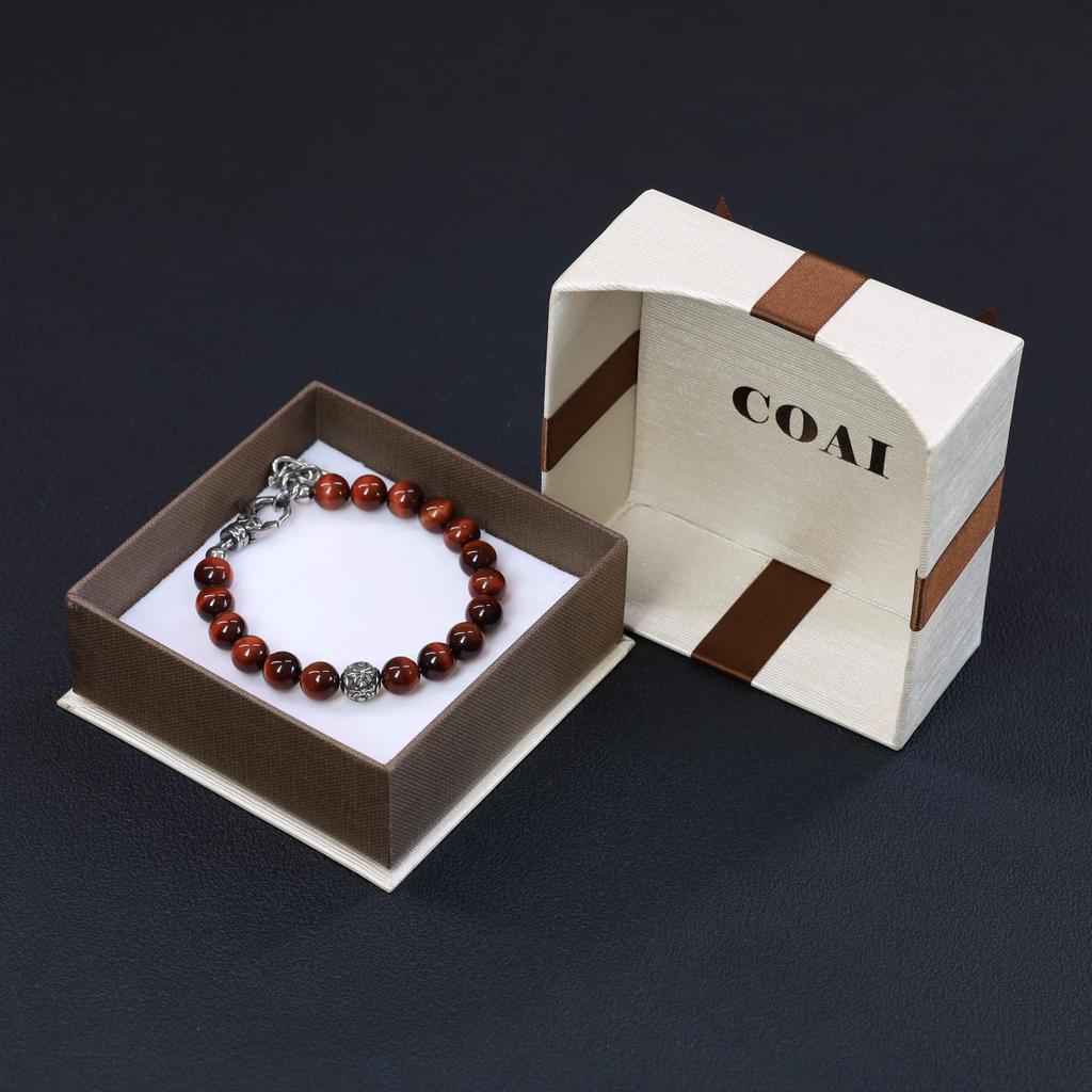 8mm Red Tiger Eye Lucky Charm Bracelet [COAI] Fleur-de-lis