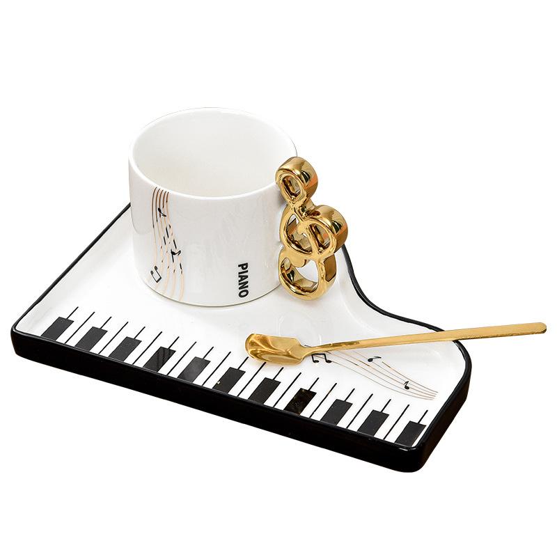 Black and White Melody Coffee Cup One Cup One Plate Teacher's Day Gift Note Cup Nordic Style Mug with Spoon Cup