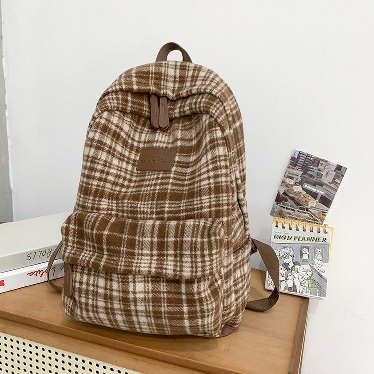 Schoolbag Japanese ins retro plaid high value large capacity simple versatile schoolbag junior high school student backpack