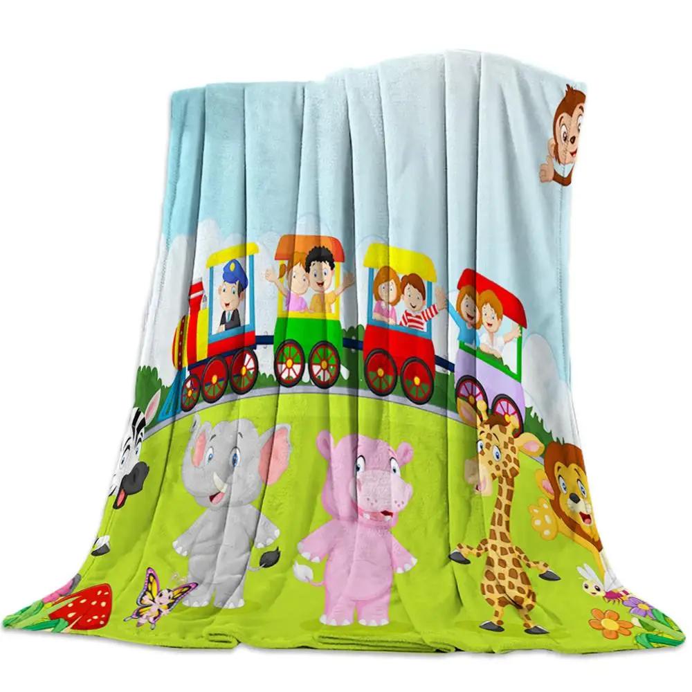 Flannel Blanket for Bed Cartoon Forest Animal Tree Fox Bear Rabbit Kids Throw Blanket Portable Super Soft Blanket Warm King Size