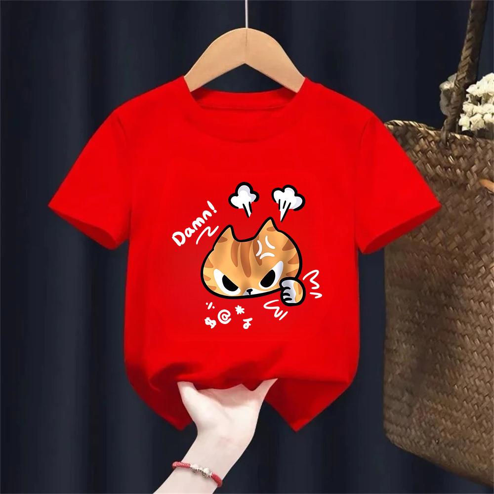 The Angry Cat Printed Roundneck and Kids Top Clothing New Fashion BoyGirl Summer Clothing Cartoon Graphic TShirt