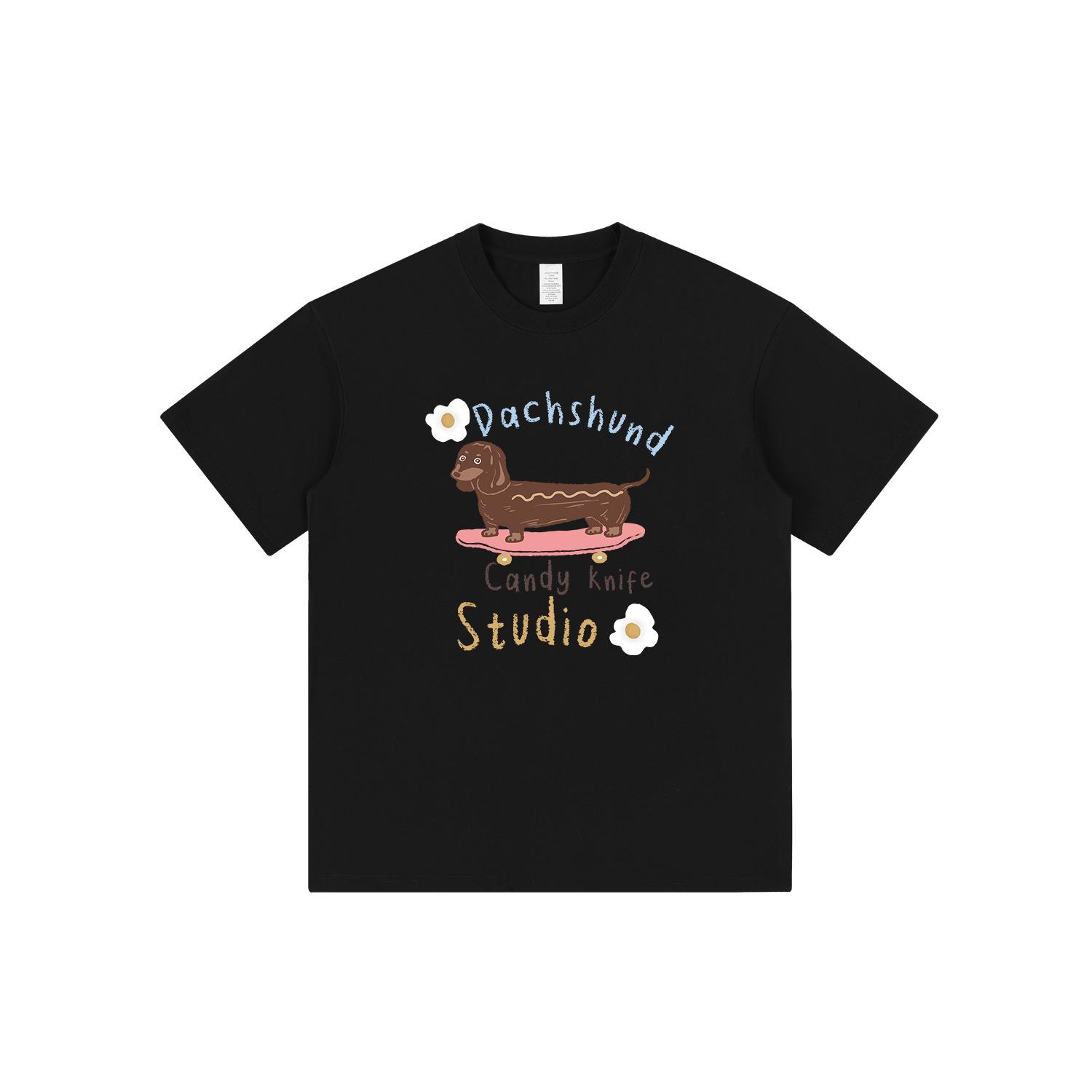 

Унисекс футболка в японском уличном стиле с принтом щенка, в стиле ретро, свободного кроя Small чёрный