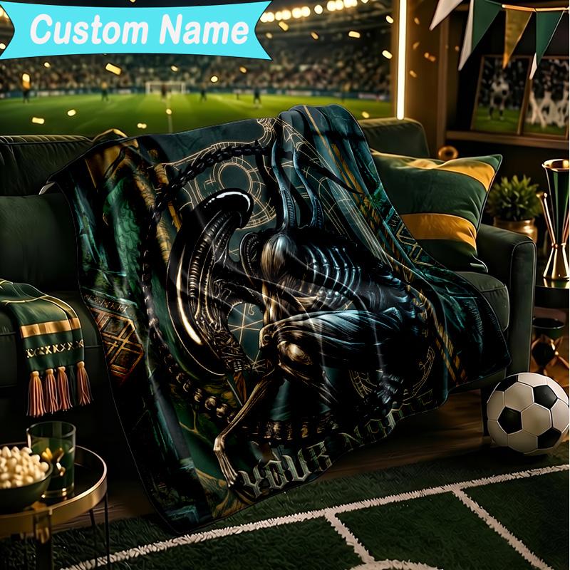 1PC Custom Name Blanket Alien Artwork Flannel Blankets Patterns Throw Blanket All-Season Soft Gift for Couch, Bed, Camping, Birthday Gifts