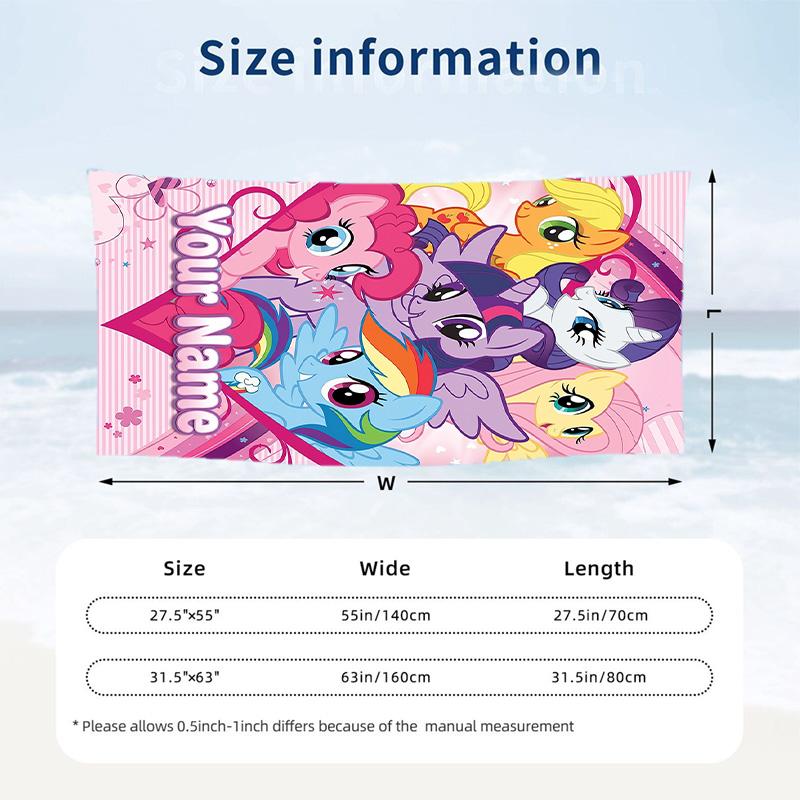 My Little Pony Beach Towel, Personalized Custom Text, Quick Dry Soft Large Towel For Swimming Pool Travel