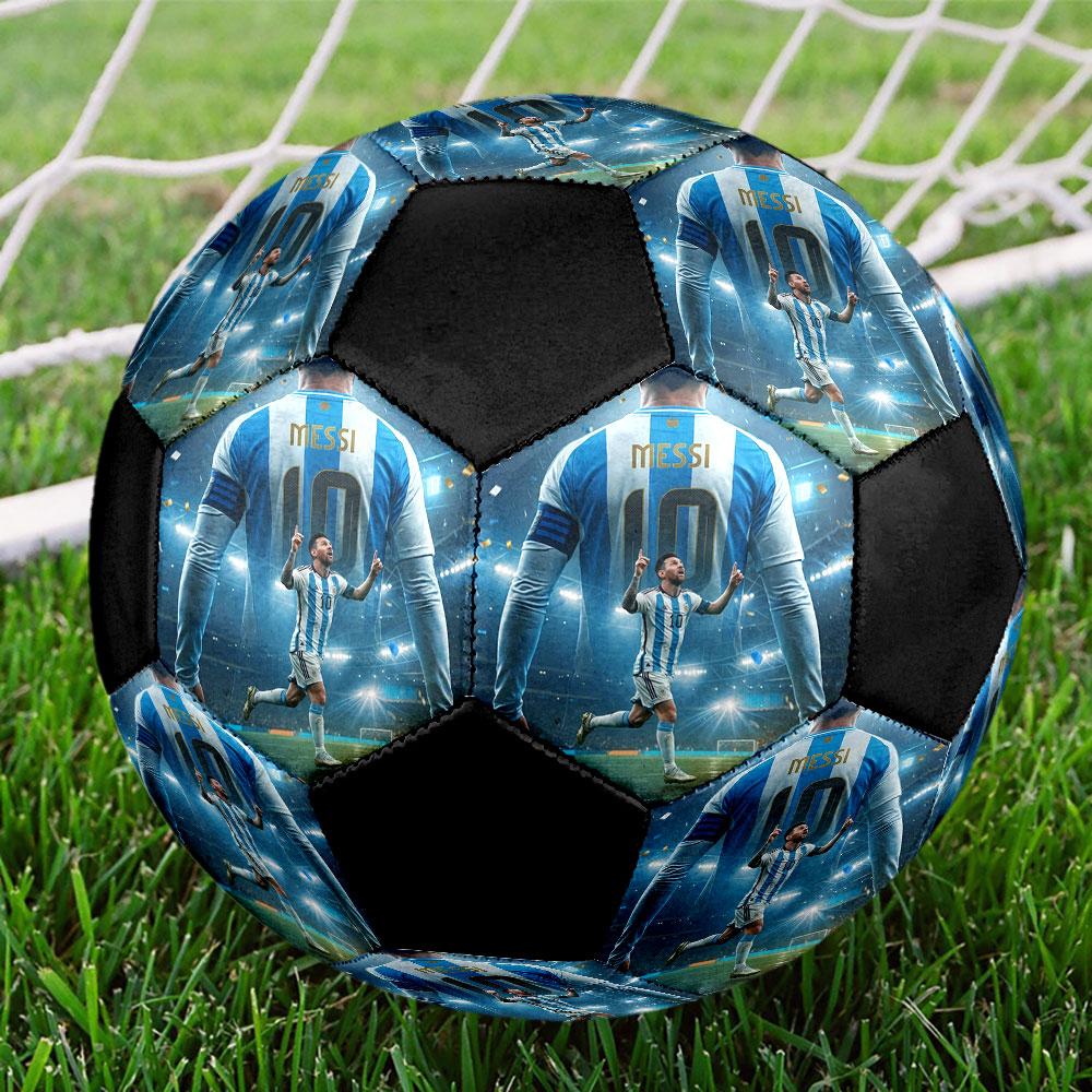 Messi Size 5 Soccer Ball, Machine-Stitched PVC, Durable & High Bounce, All Ages Fit, Fan Merchandise, Matches & Outdoor Use.