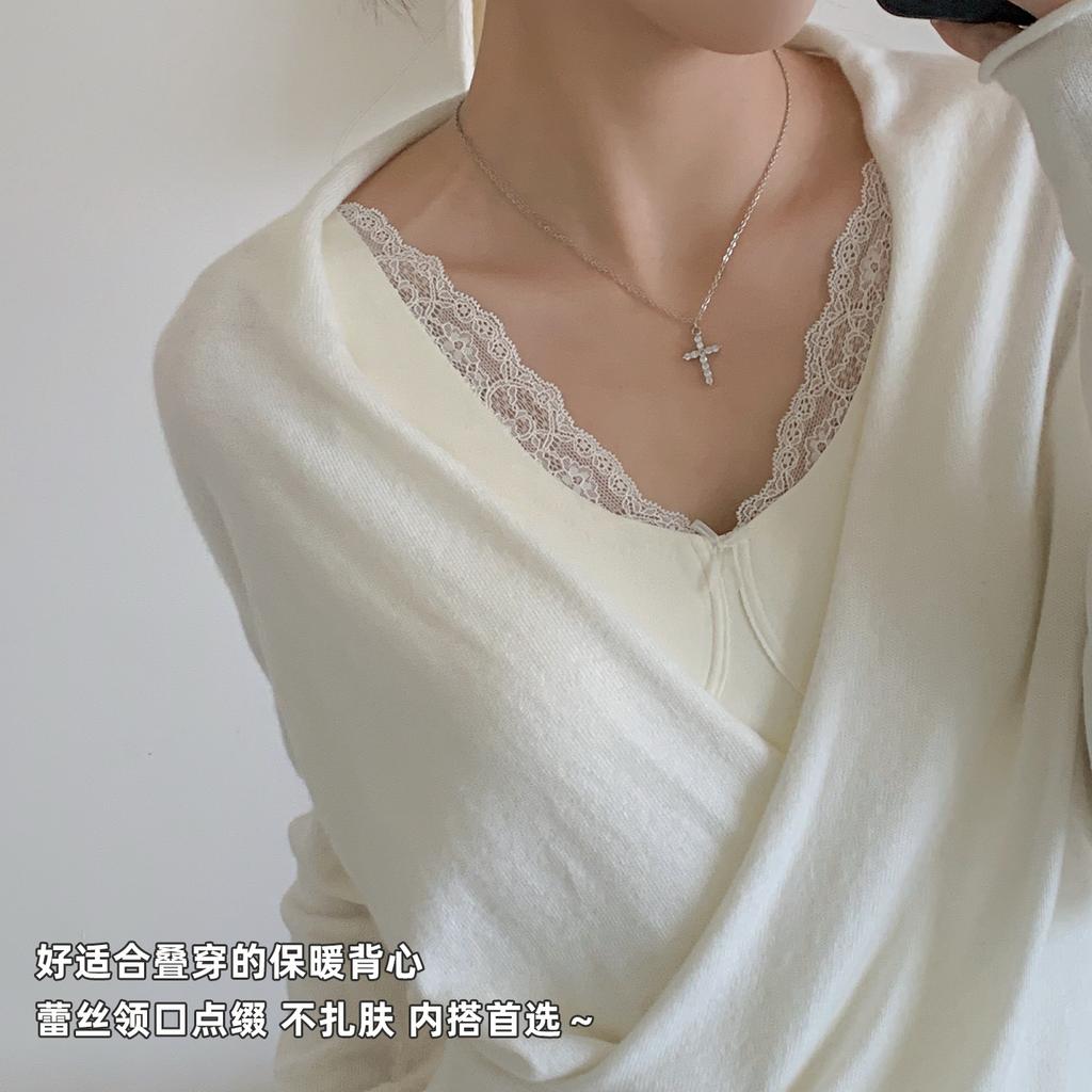 Lace thermal vest women's outer wear with chest pad autumn and winter polished underwear slim and thin sexy bottoming top