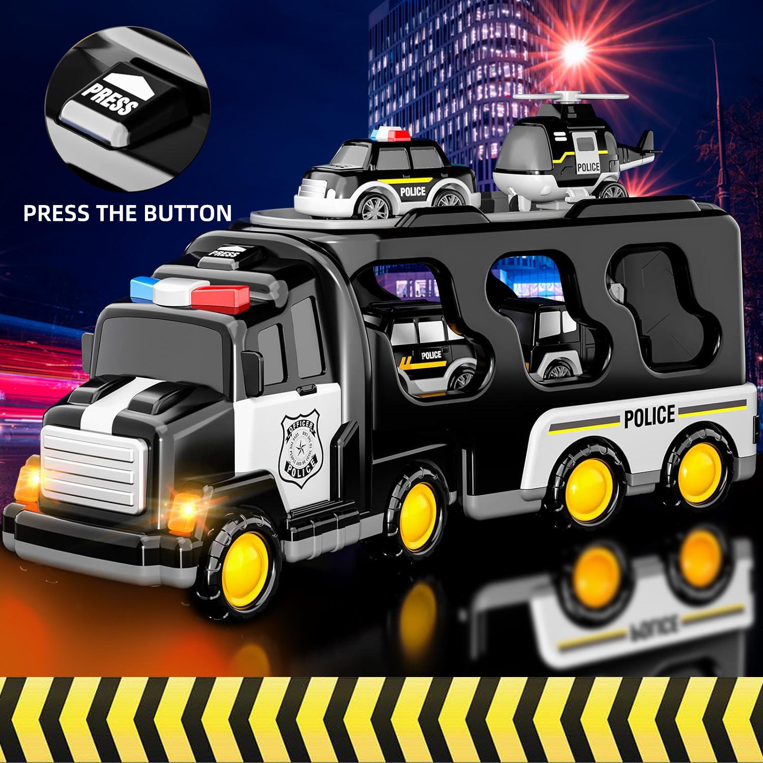 

Kids Vehicles Cars Toys Set Toddlers Trucks Ambulances Helicopters Gifts (Dual Layers) Black